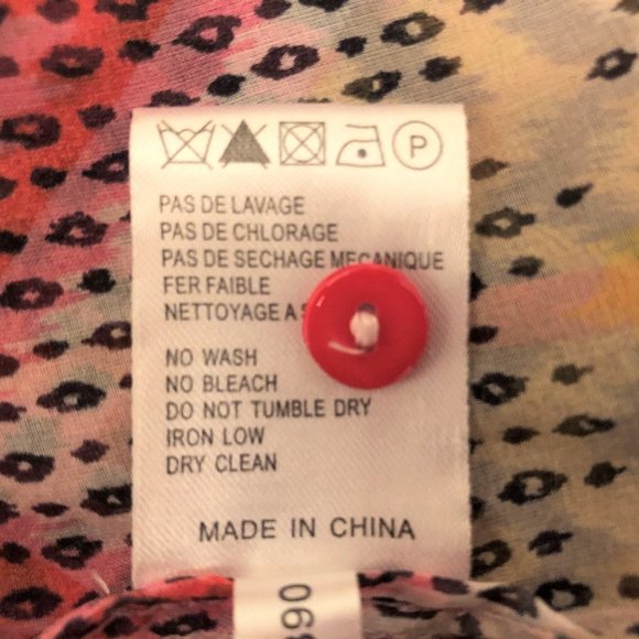 Vintage Carven Silk Chiffon Pink Print Knit Trim Long Sleeveless Top Oversized - Picture 10 of 12